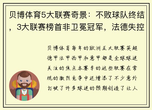 贝博体育5大联赛奇景：不败球队终结，3大联赛榜首非卫冕冠军，法德失控 - 副本